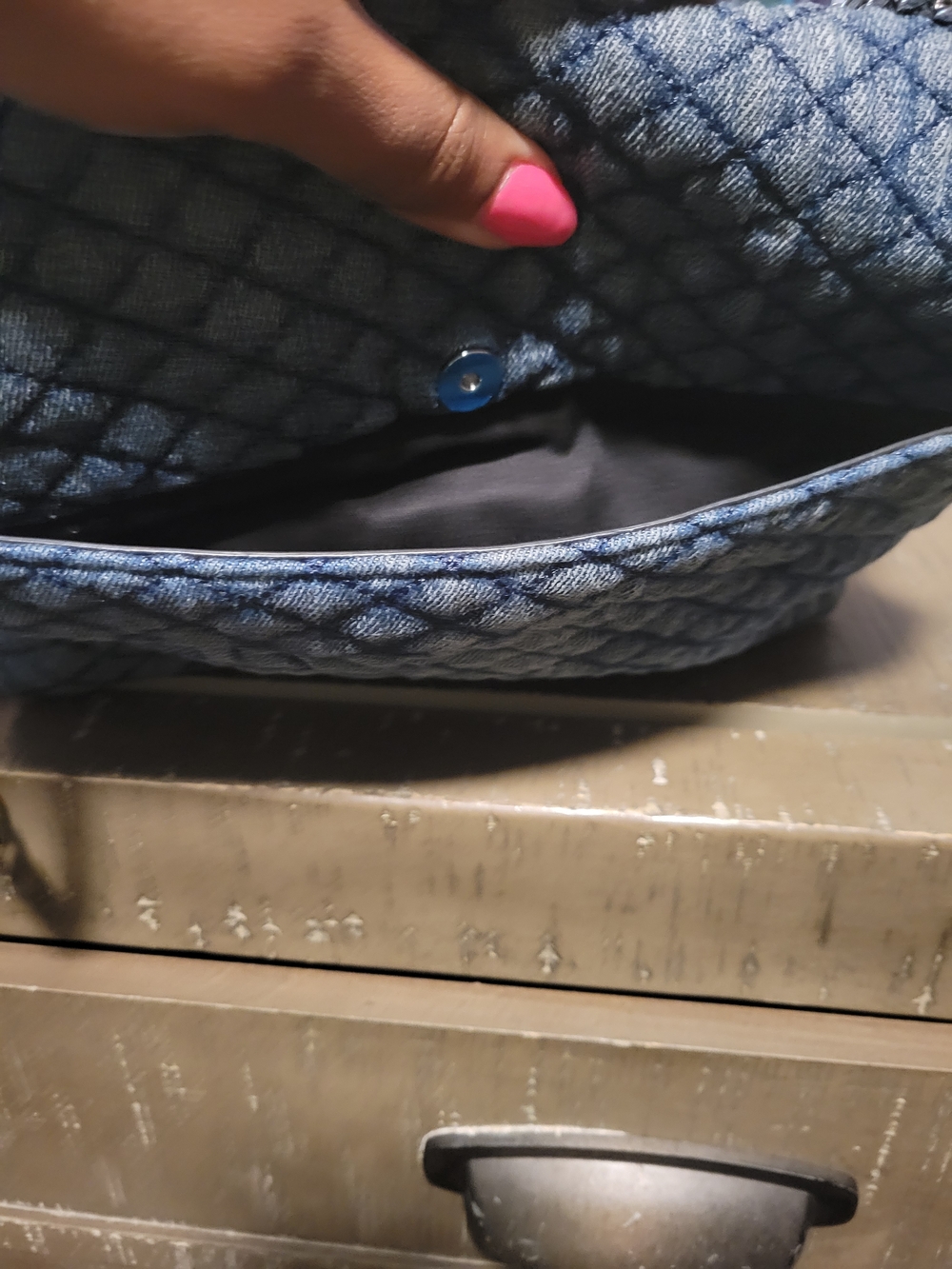 Rebecca Minkoff Quilted Denim Shoulder Bag with Silver Chain - Picture 3 of 5